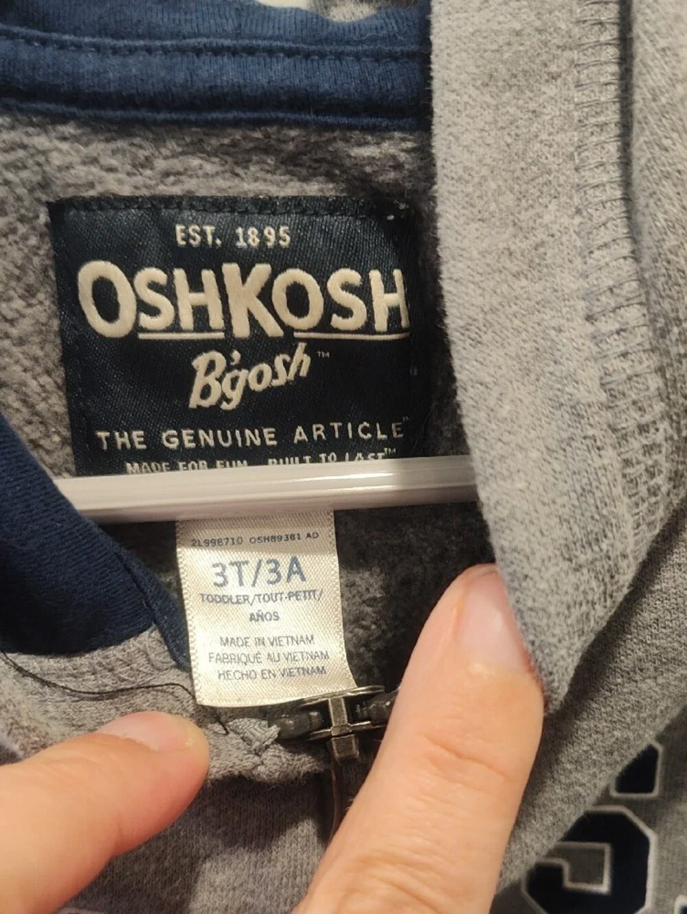 OshKosh B'gosh Heather Gray Zip Hoodie with Navy Logo